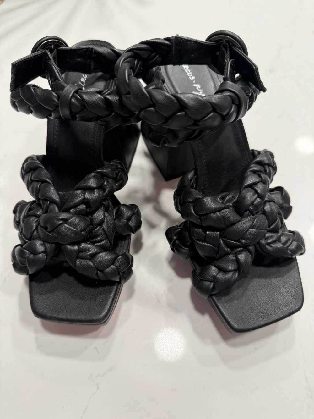 Circus by Sam Edelman Mable Black Braided Platform Block Heel Sandals 7.5